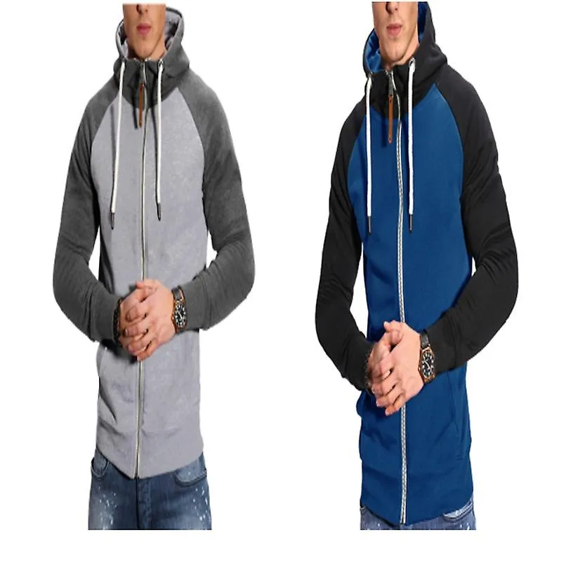 MEN'S ZIP UP HOODIE COLOR BLOCK LONG SLEEVE CASUAL SPORT SWEATSHIRT WITH POCKETLIGHT GRAY TO DARK GRAY SLEEVES